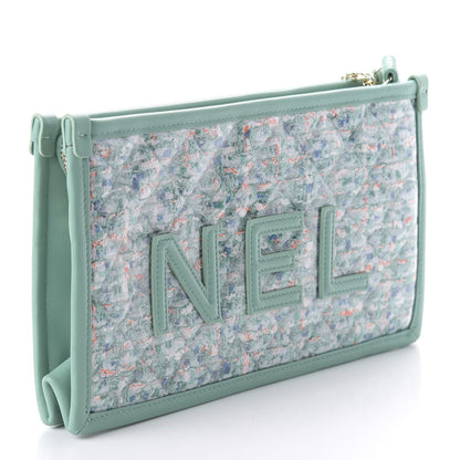 CHANEL TWEED LAMBSKIN  PVC POUCH CLUTCH BAG