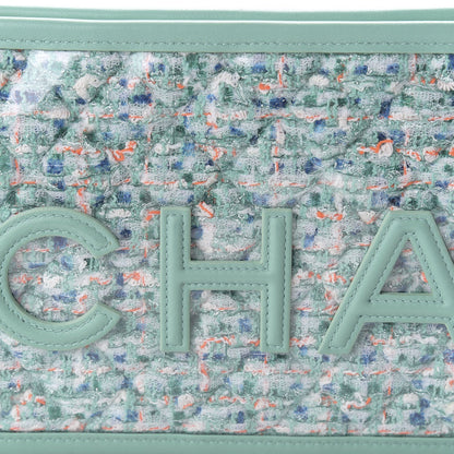 CHANEL TWEED LAMBSKIN  PVC POUCH CLUTCH BAG