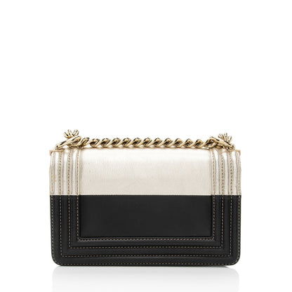 Chanel Two Tone Calfskin Goatskin Small Boy Bag