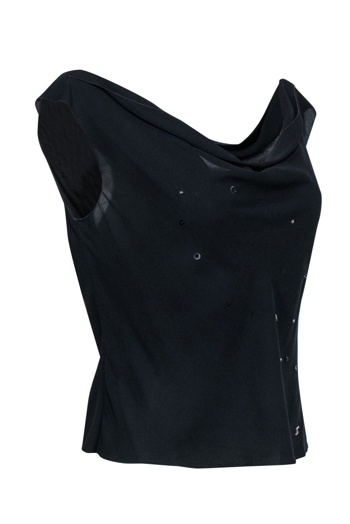 Chanel - Vintage Black Silk Cowl Neck Tank w/ Beaded Design Sz