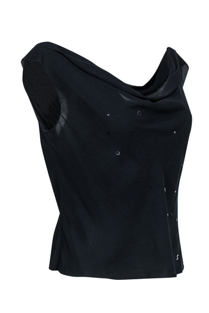 Chanel - Vintage Black Silk Cowl Neck Tank w/ Beaded Design Sz