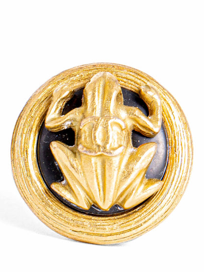 Chanel Vintage CC Logo Frog Clip On Earrings Gold