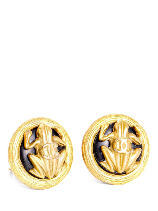 Chanel Vintage CC Logo Frog Clip On Earrings Gold