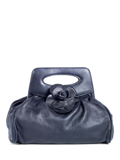 Chanel Vintage Leather Camellia Top Handle Bag Black