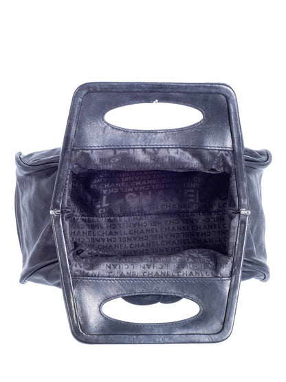 Chanel Vintage Leather Camellia Top Handle Bag Black