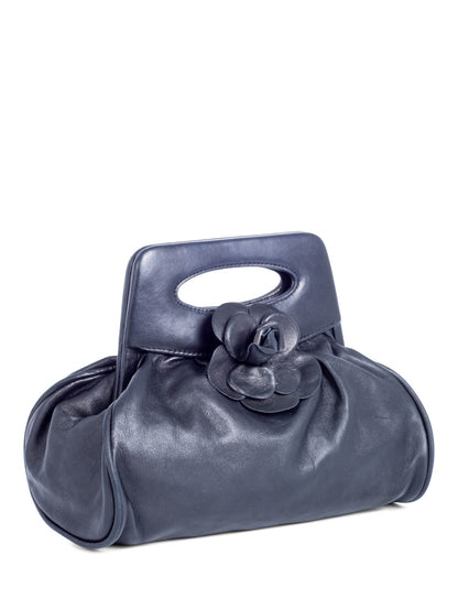 Chanel Vintage Leather Camellia Top Handle Bag Black