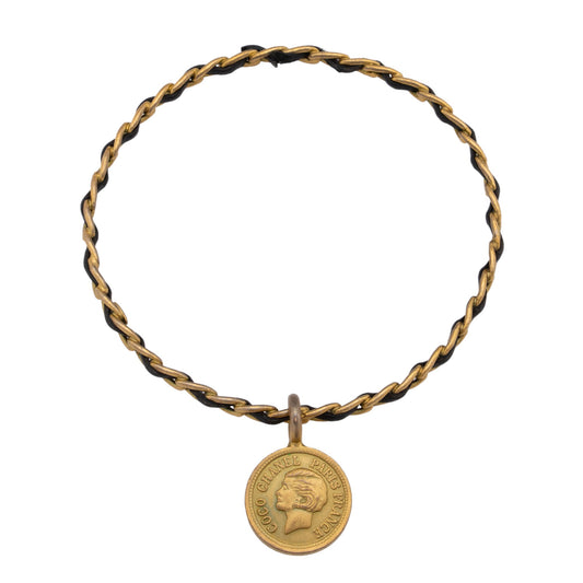 Chanel Vintage Metal Leather Chain CC Medallion Bracelet (SHF-HvvYpL)