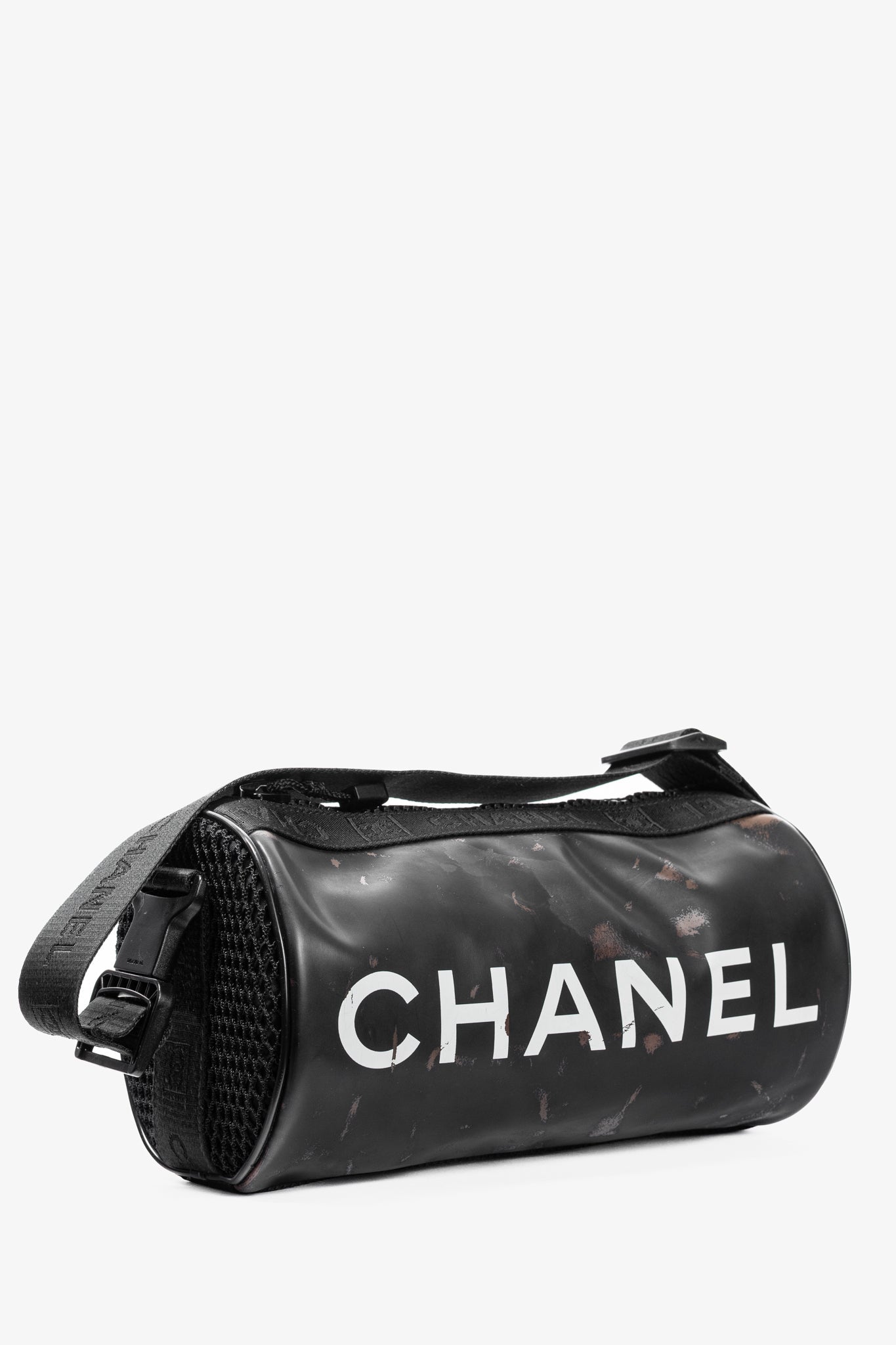 Chanel Sports Line Black Rubber Logo-Print Mini Duffle