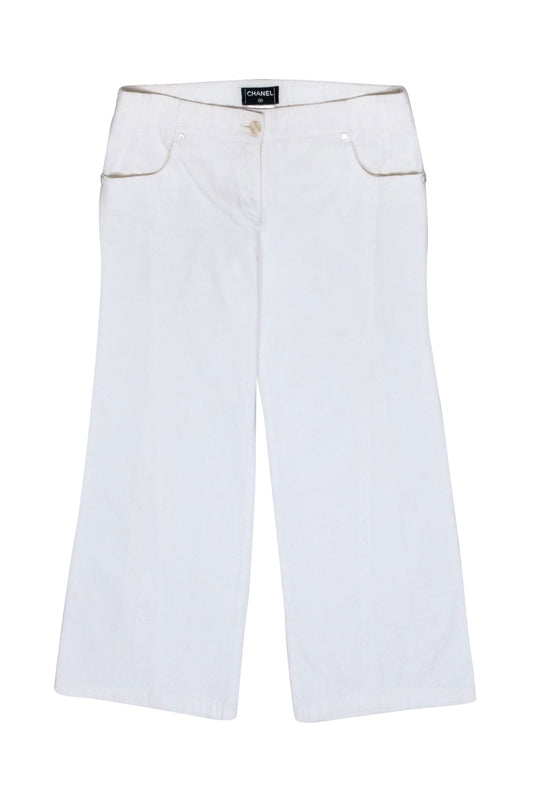 Chanel - White Cropped Denim Pants Sz