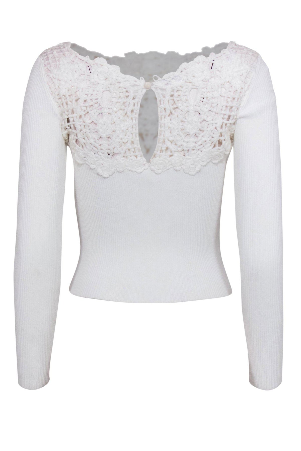 Chanel - White Ribbed Crochet-Front Cropped Top Sz XS