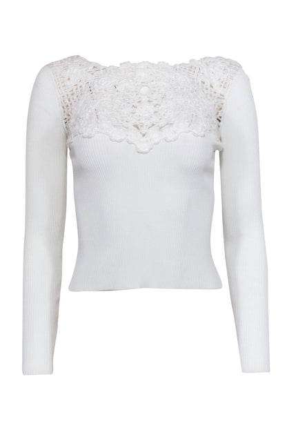 Chanel - White Ribbed Crochet-Front Cropped Top Sz XS