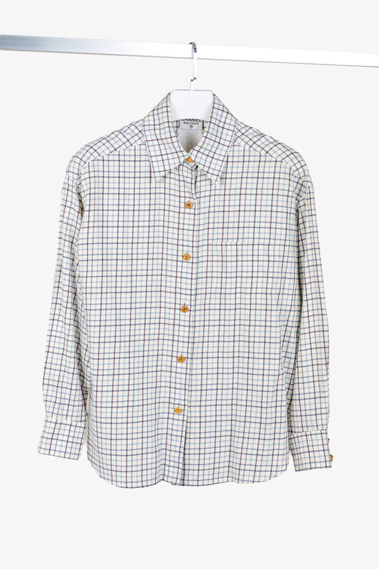 Chanel Boutique Vintage White Plaid Buttoned Flannel