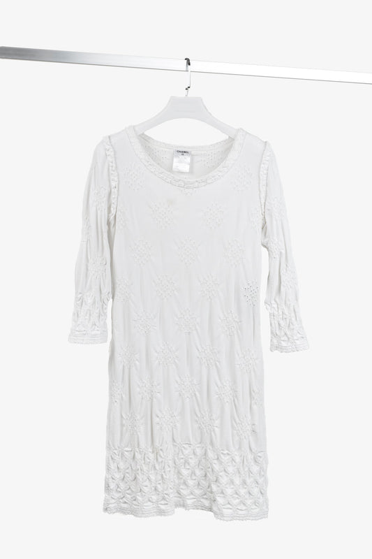 Chanel 2009 White Knit Inside Out Embroidery Dress