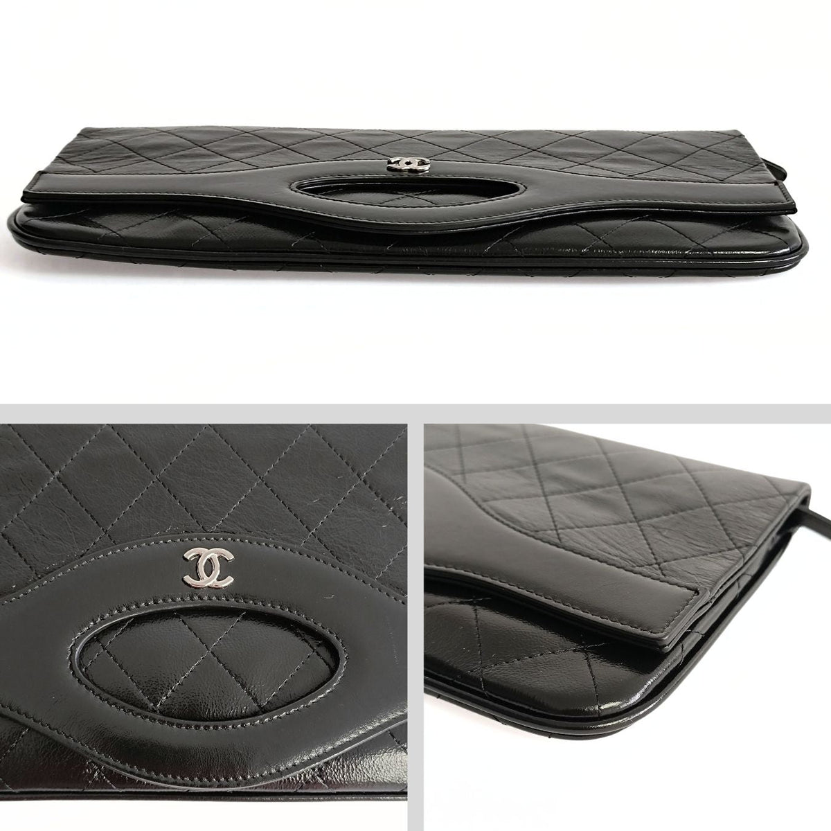 Chanel Clutch handbag in matelasse black leather