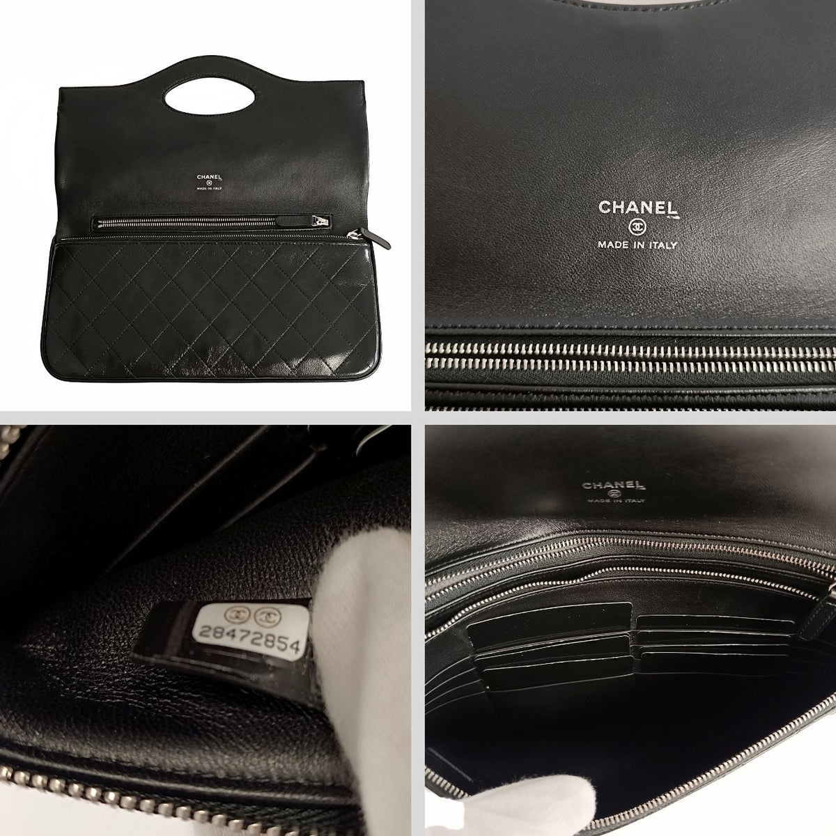 Chanel Chanel Clutch handbag in matelassé black leather - '10s