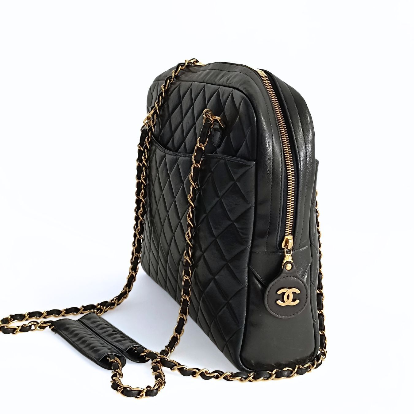 Chanel Chanel borsa a spalla Grand Shopping in pelle matelassè nera - '10s