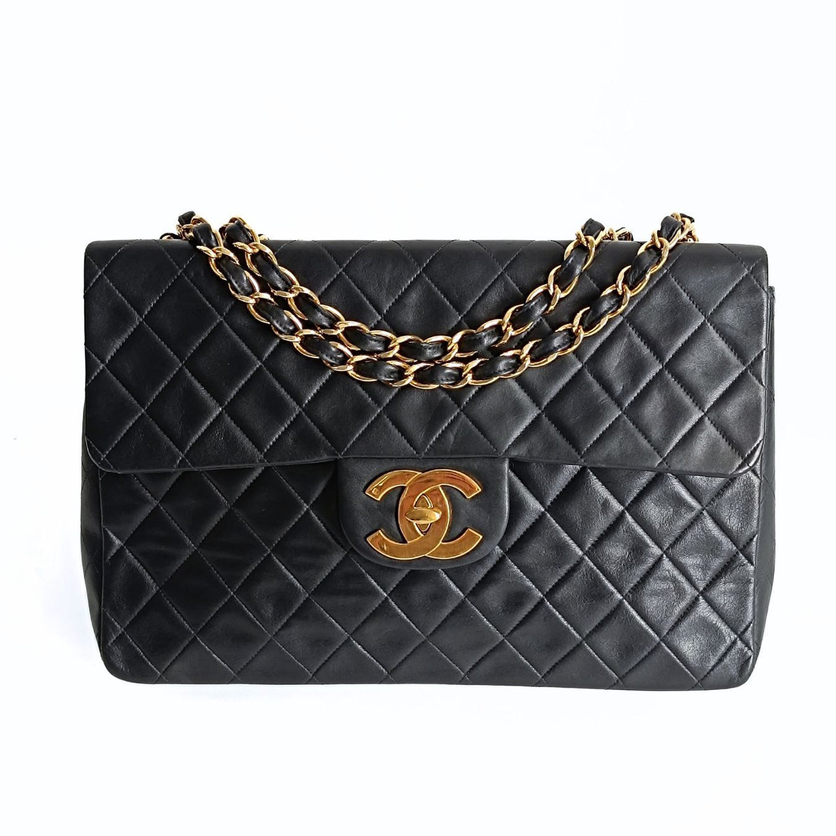 Chanel borsa a tracolla Dekamatrasse  Maxi in pelle nera