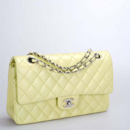Chanel Medium Timeless Flap Bag In Pastel Butter Yellow Color With Silver Hardware
