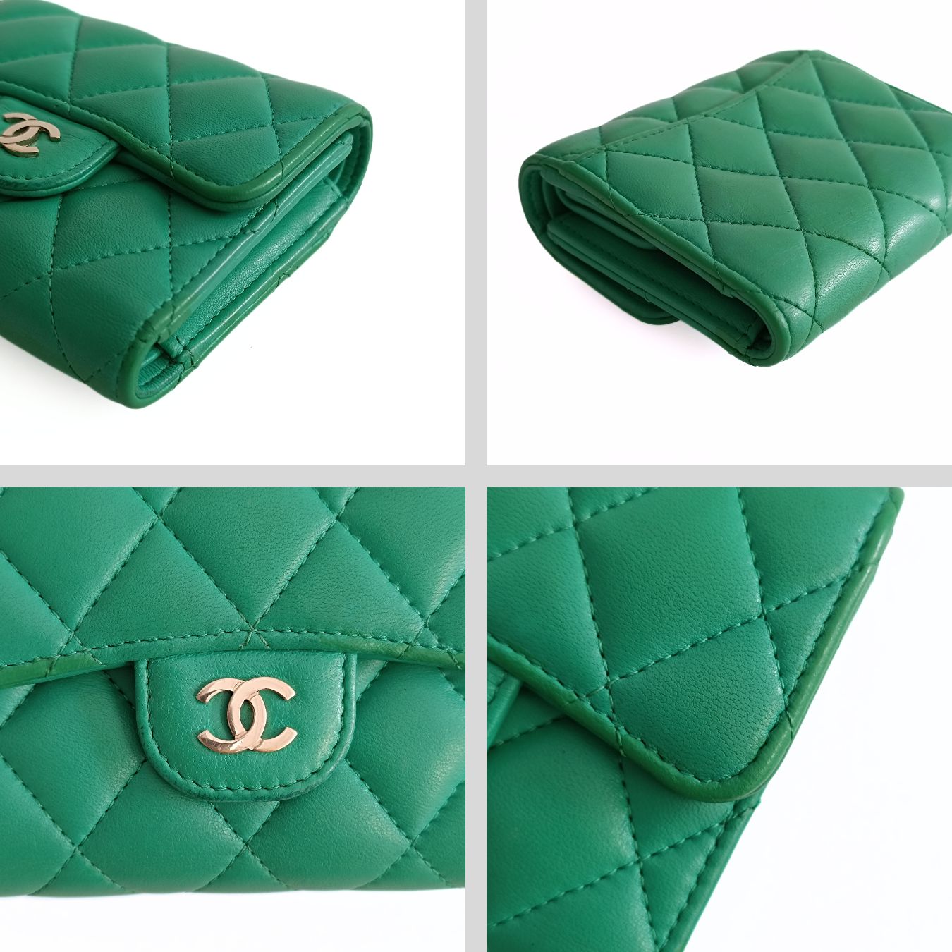 Chanel Chanel Chanel compact trifold wallet in green leather