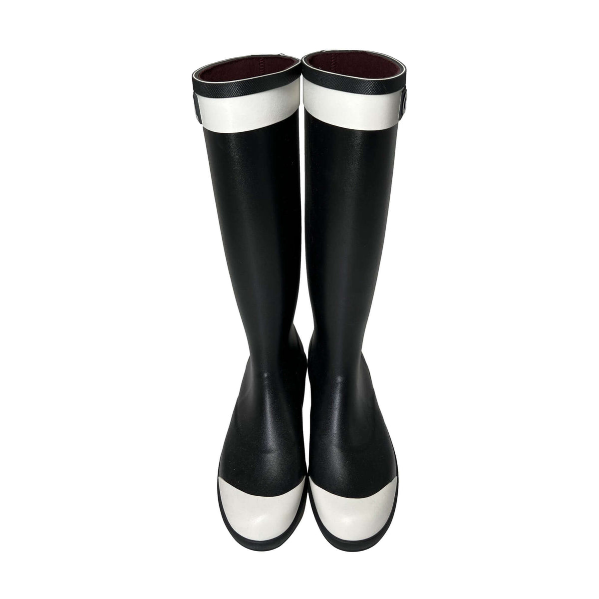 Pre owned Chanel logo white cap black Designer rain boots