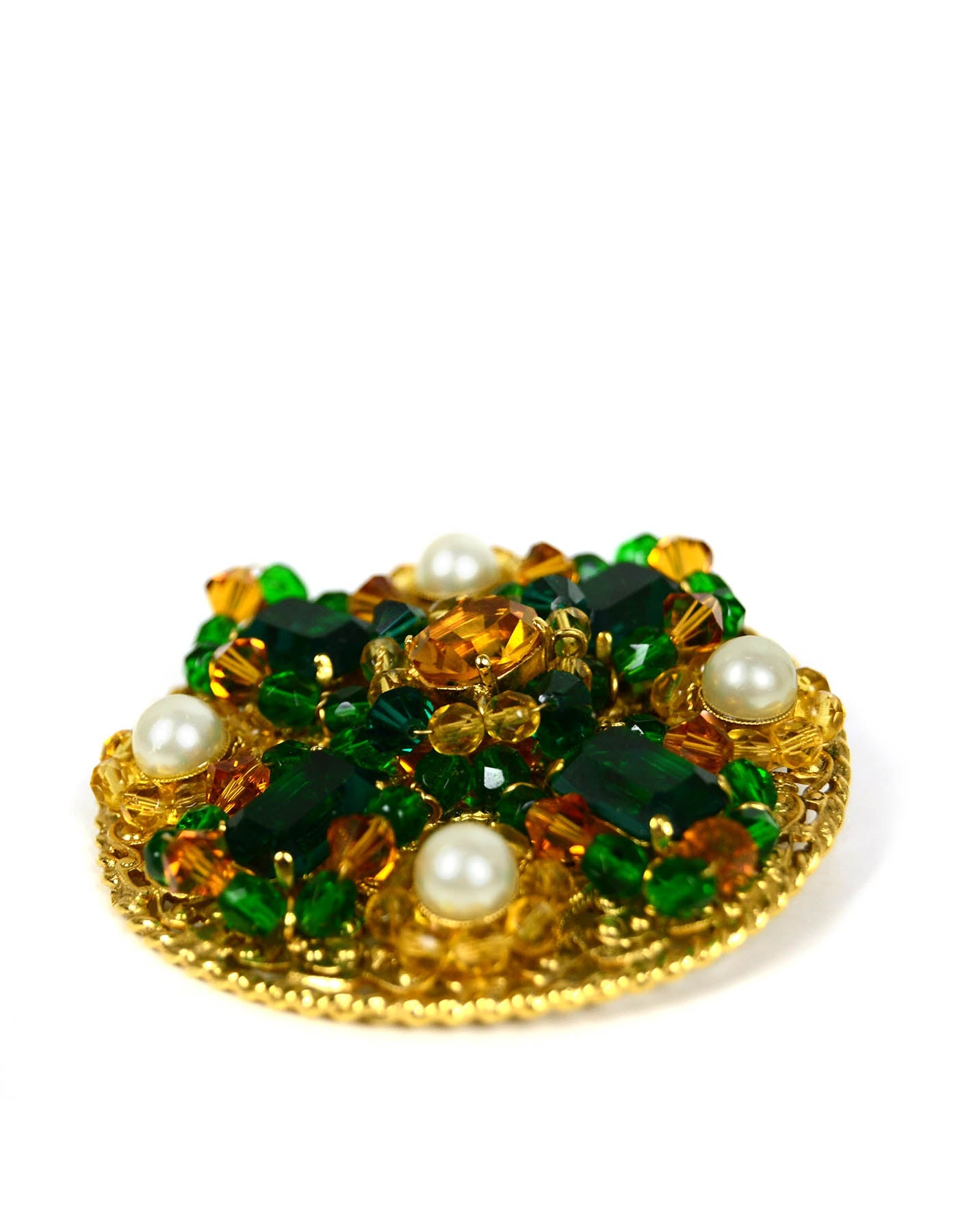 Chanel Vintage '90s Green/Amber Stone Brooch/Pendant
