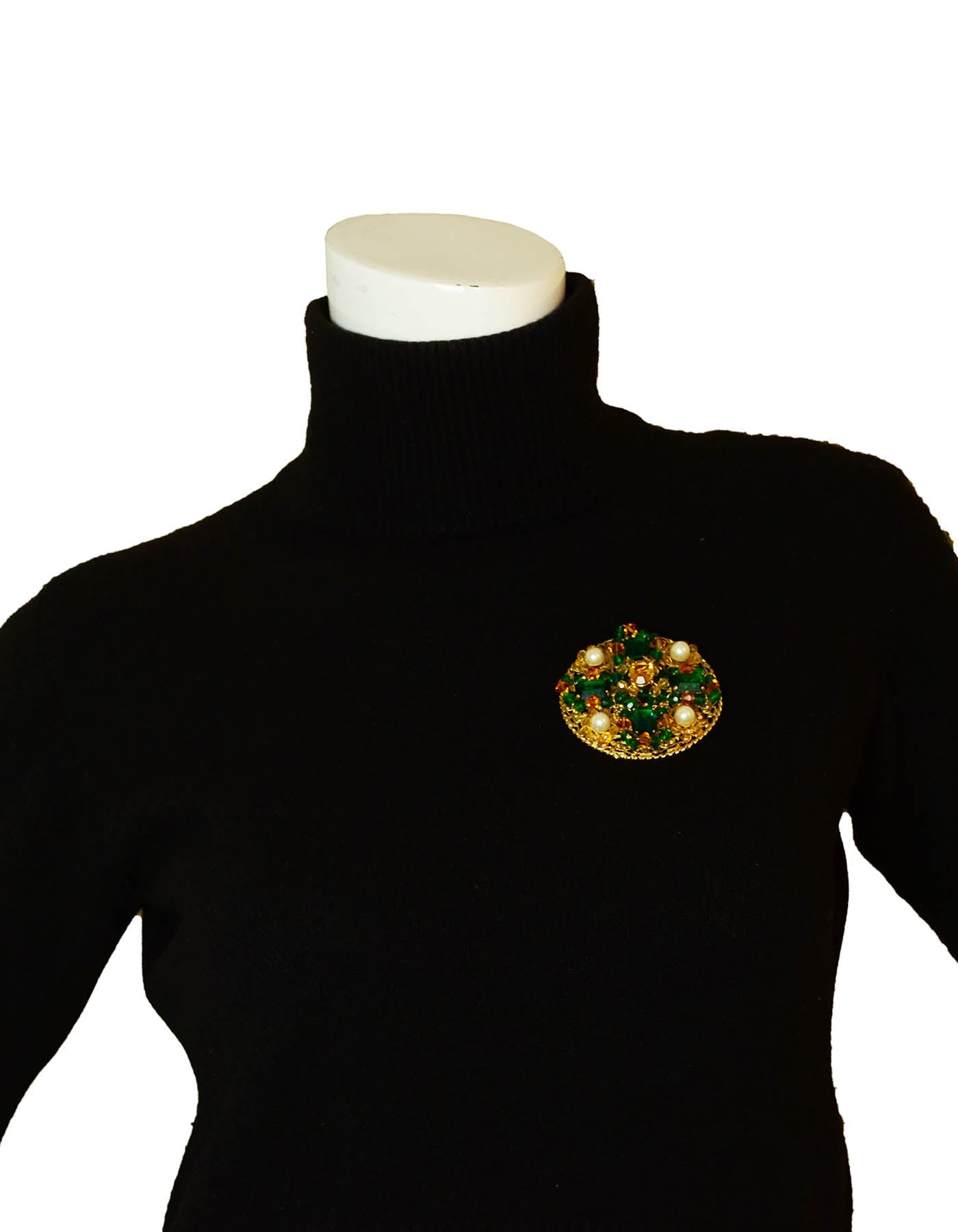 Chanel Vintage '90s Green/Amber Stone Brooch/Pendant