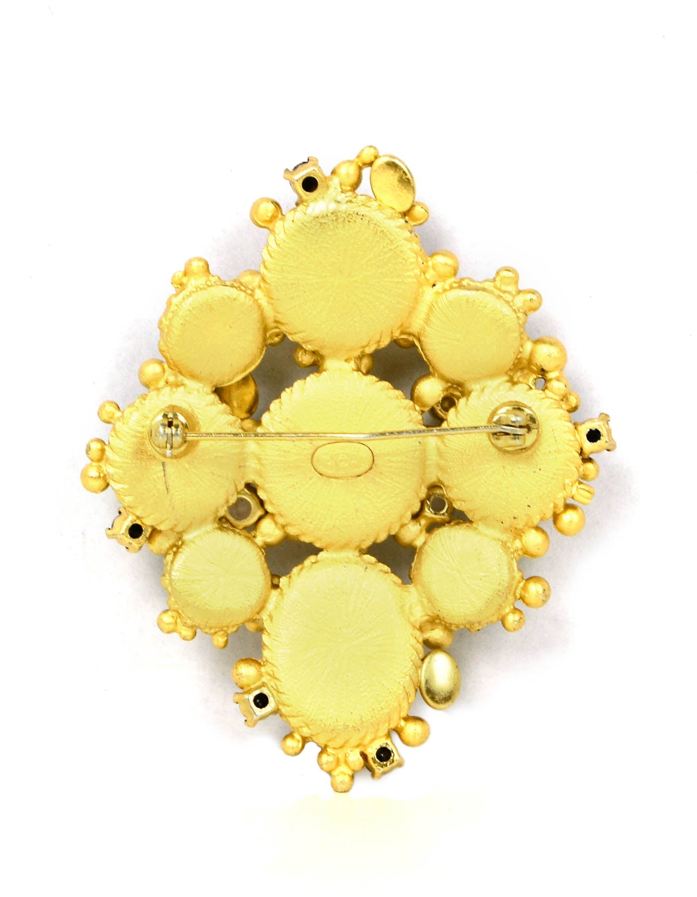 Chanel 2001 Black & Pink Stone CC Brooch w/ Faux Pearls & Crystals