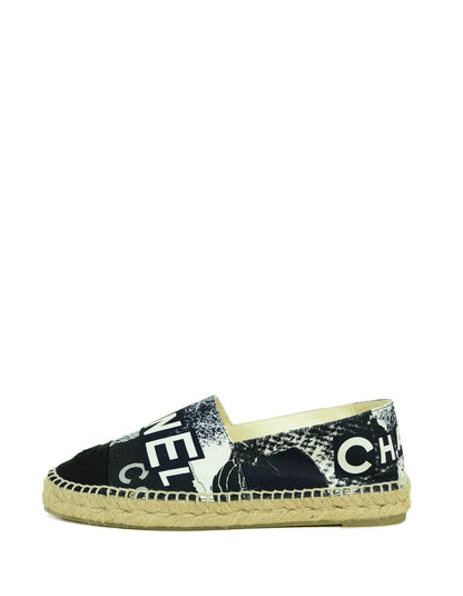 Chanel 2020 Black/White Cambon Logo Print Espadrilles sz 39