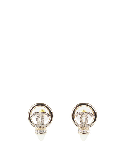 Chanel 22 Gold CC Circle Pearl Earrings