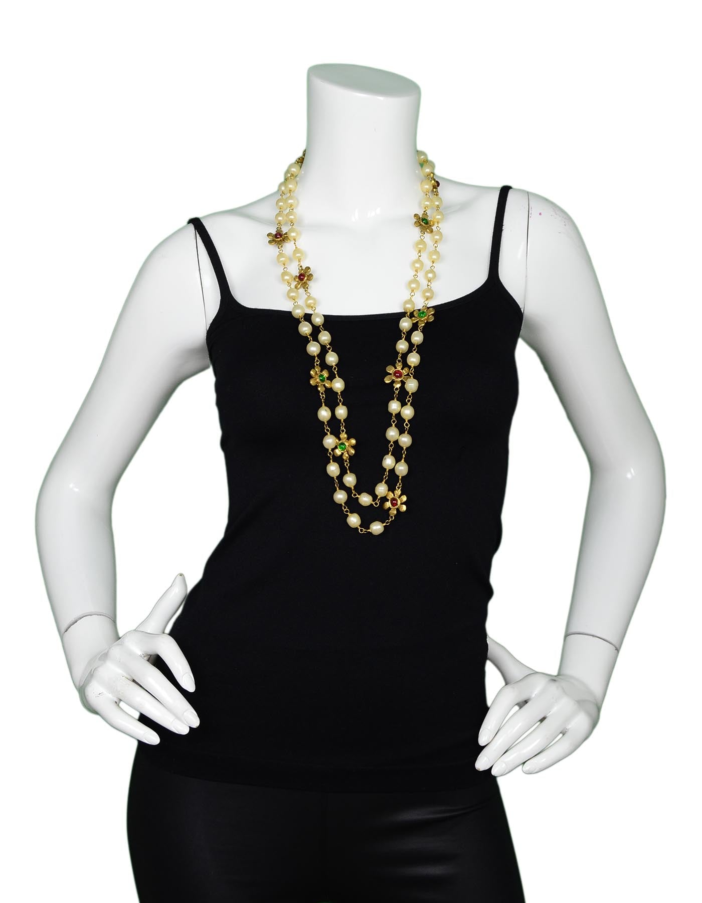 Chanel '80s Vintage X-Long Faux Pearl & Gripoix Flower Necklace