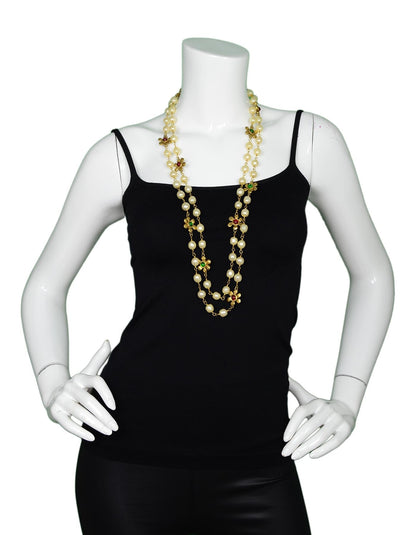 Chanel '80s Vintage X-Long Faux Pearl & Gripoix Flower Necklace