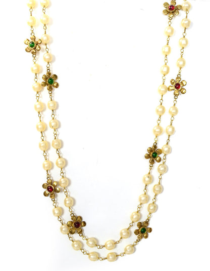 Chanel '80s Vintage X-Long Faux Pearl & Gripoix Flower Necklace