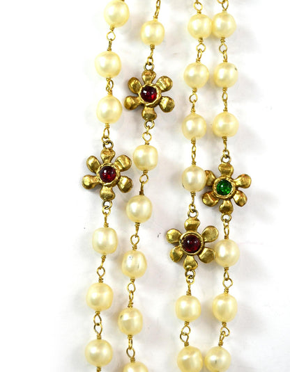 Chanel '80s Vintage X-Long Faux Pearl & Gripoix Flower Necklace