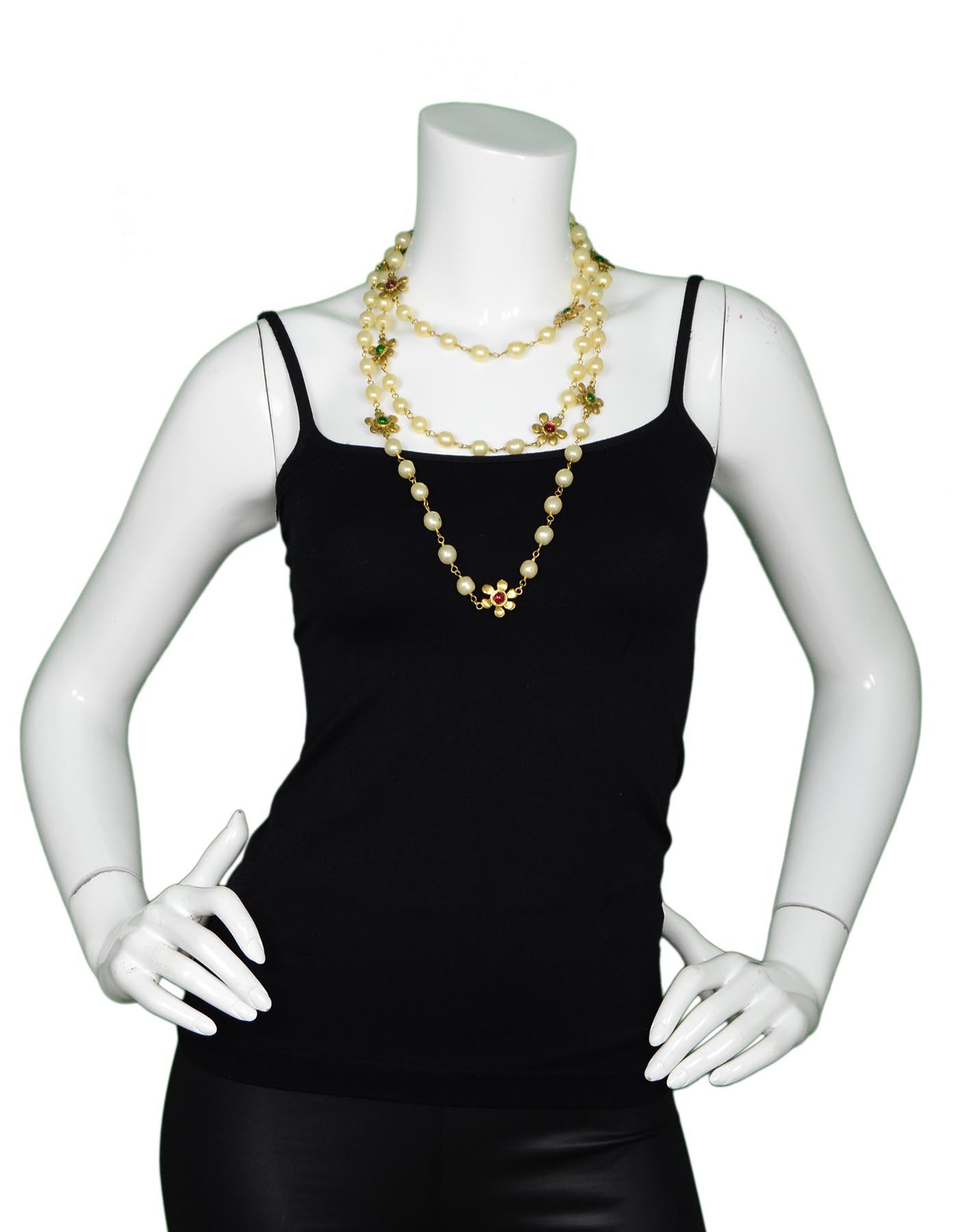 Chanel '80s Vintage X-Long Faux Pearl & Gripoix Flower Necklace