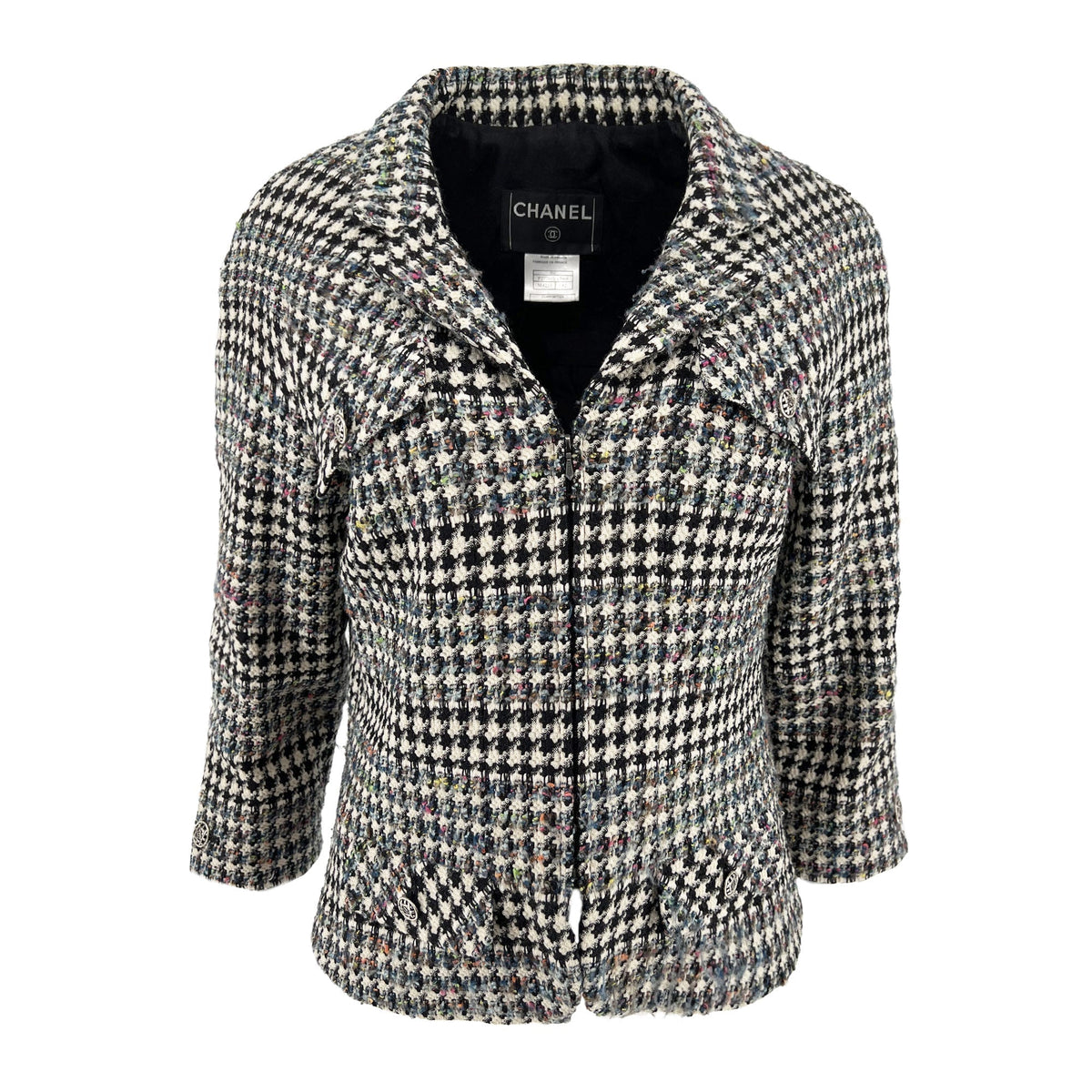 Pre owned Chanel 2006 Houndstooth Pattern zip-up Designer jacket