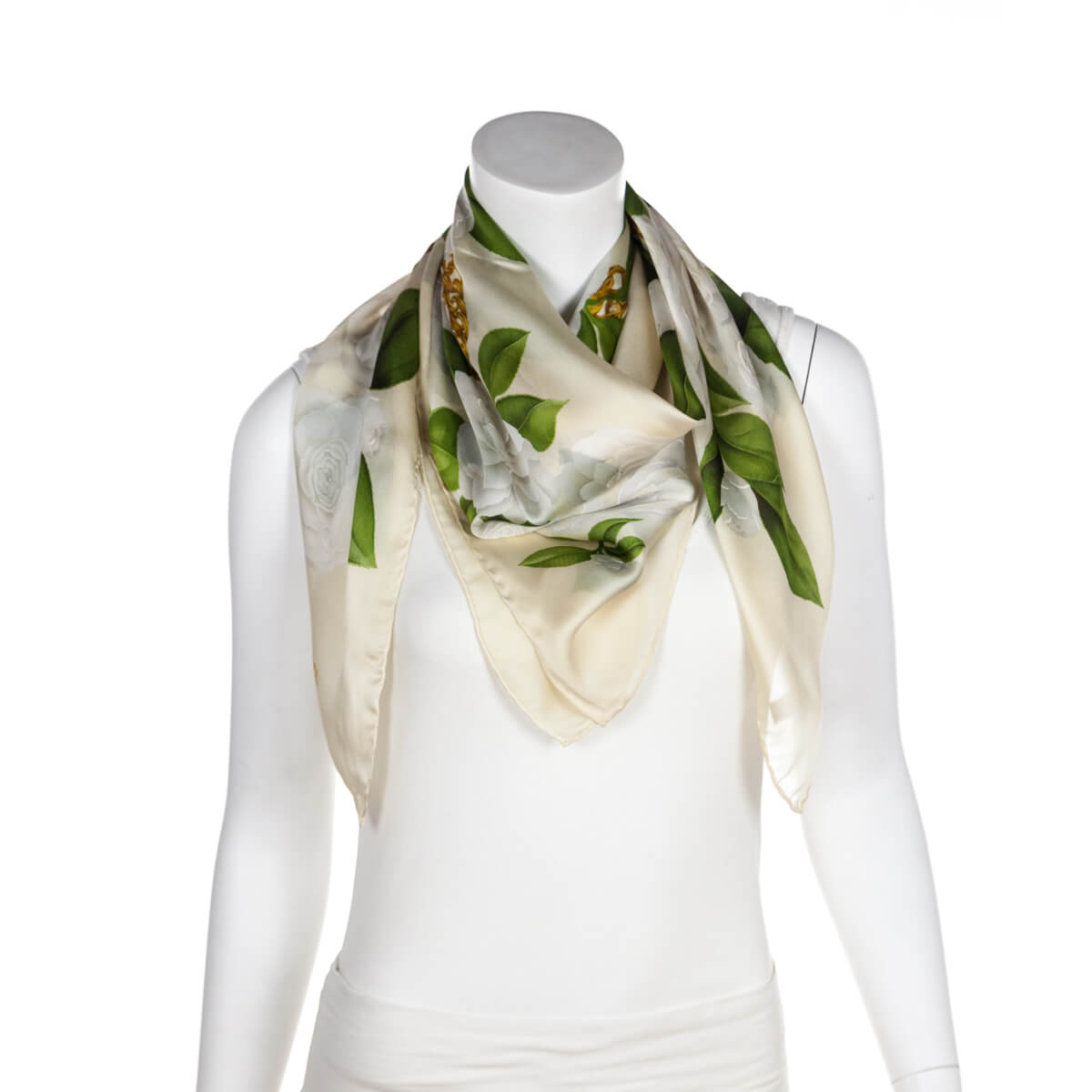 Chanel Beige Camellia Silk Scarf