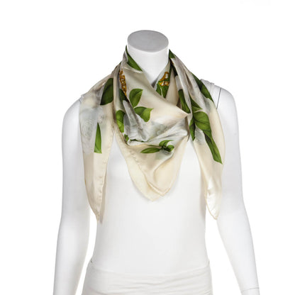 Chanel Beige Camellia Silk Scarf