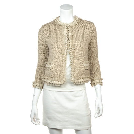 Chanel Beige Cashmere Knit Lace Embellished Jacket Size S | US 6 | FR 38