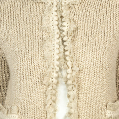 Chanel Beige Cashmere Knit Lace Embellished Jacket Size S | US 6 | FR 38