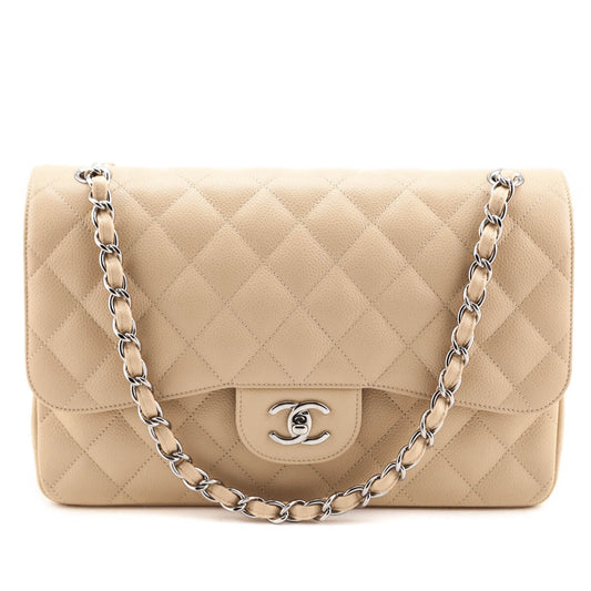 Chanel Beige Caviar Jumbo Double Flap Bag