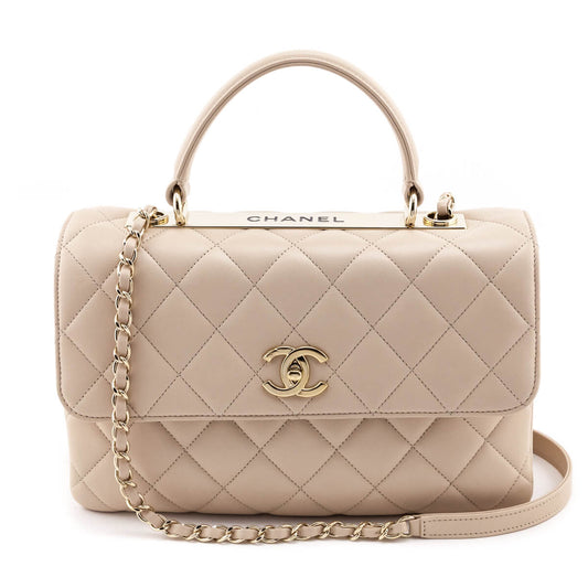 Chanel Beige Quilted Lambskin Medium Trendy CC Flap Dual Handle Bag