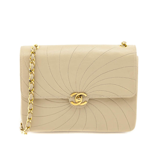Chanel Beige Spiral Quilted Calfskin Vintage Mini Chain Bag