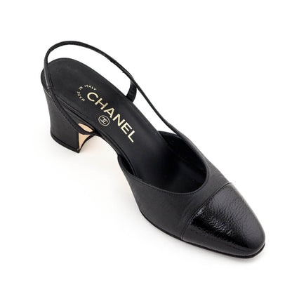 Chanel Black Cap Toe CC Slingback Pumps Size US 6  | EU 36