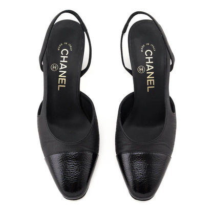 Chanel Black Cap Toe CC Slingback Pumps Size US 6  | EU 36