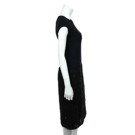 Chanel Black Cashmere Sequin Embellished Dress Size S | FR 38