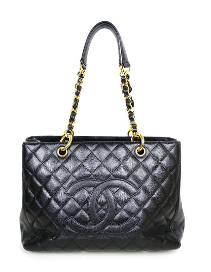 Chanel Black Caviar Leather Quilted Grand Shopper Tote GST Bag