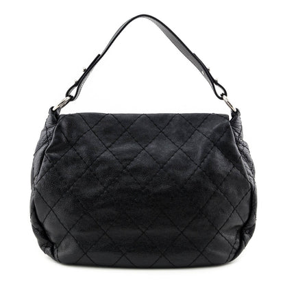 Chanel Black Glazed Calfskin Stitched XL On The Road Flap