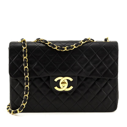 Chanel Black Quilted Lambskin Vintage Jumbo XL Single Flap Bag