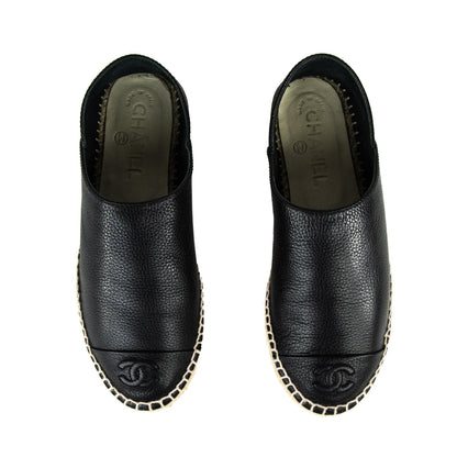 Chanel Black Leather Cap Toe Espadrilles Size US 6 | EU 36