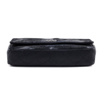 Chanel Black & Silver Metallic Velvet & Quilted Caviar Flap Bag